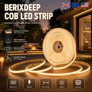 COB LED Strip 384 LEDs M DC24V 5mm Wide 10W M Dotless CRI 92+ Flexible Flicker free IP20 Self adhesive Strip Light for Cabinet