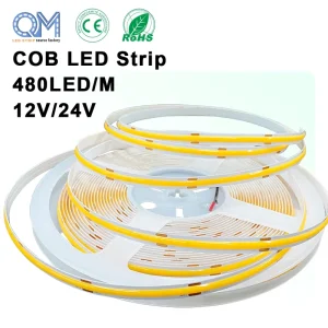 COB LED Strip Light 12V/24V 8mm 480 LED/m 6000K Cool White Flexible Ribbon