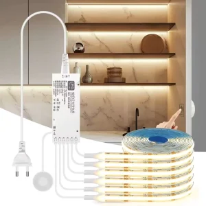 COB LED Strip Light 12V Touch Dimmable Cabinet Light Kit with 60W Adapter, 2m Flexible Strip, IP44
