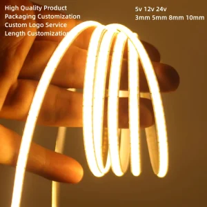 COB LED Strip Light 24V/12V 3mm/5mm/8mm Bendable High Brightness Dimmable Ra90 IP20 Copper Furniture Ceiling Commercial