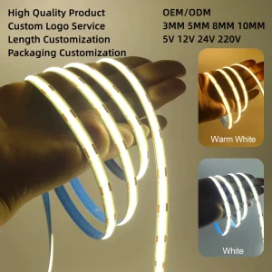 COB LED Strip Light 24V/12V 8mm Bendable High Brightness Dimmable Ra90 Cuttable Furniture Ceiling Commercial