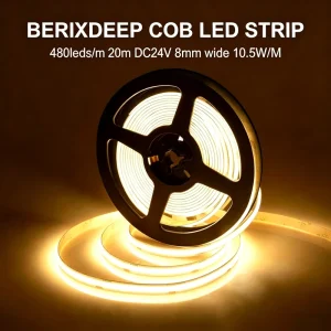 COB LED Strip Lights Roll 480LEDs m 20m 24V 8mm CRI 92+ Dotless Strip Light Dimmable for Wardrobe Mirror Shelf Worktop Cabinet