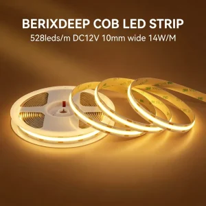 COB LED Strip Roll 528 LEDs/m DC12V 10mm Wide Self-Adhesive Flexible Dotless Cuttable Dimmable