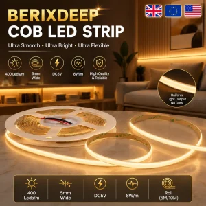 COB LED Strip Roll 5V USB 400 LEDs/m 5mm 8W/m CRI 92+ Dotless IP20 Dimmable Cuttable Bendable for Interior Decoration