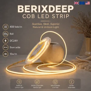 COB LED Strip Roll DC24V 400 LEDs m 5mm Wide Dotless 10W M CRI 92+ IP20 Dimmable for Kitchen Living Room Wardrobe Natural White
