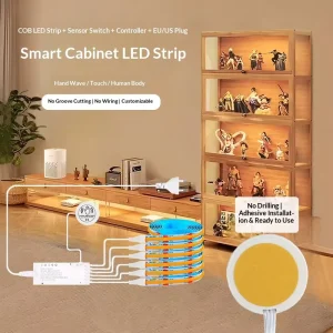 COB Light Strip Set LED Light Bar Hand Sweep Touch Induction Smart Switch Dimmable LED Lamp Kit for Wardrobe and Cabinet Display
