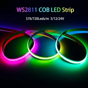 COB RGBIC LED Strip WS2811 12V/5V/24V Addressable RGB 10mm/8mm PCB Copper Flexible Chasing Light