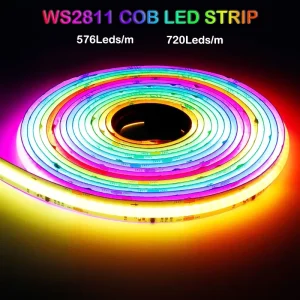 COB RGBIC LED Strip WS2811 12V/5V/24V Addressable RGB 720 LEDs/m 10mm/8mm PCB Copper Chasing Light