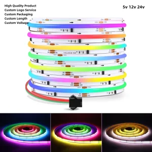 COB RGBIC LED Strip WS2811/WS2812B 12V/24V/5V Addressable RGB 8mm/10mm PCB Flexible Voice-Controlled Chasing Light