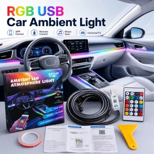 Car Interior RGBIC LED Strip Kit 5V Multicolor Ambient Light with Remote Control for Truck, SUV, and Sedan Dashboard, Footwell, and Door Trim