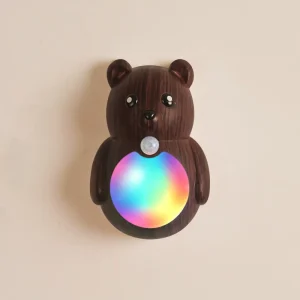 Cartoon Bear USB Rechargeable Night Light Wireless Magnetic Motion Sensor RGB Wall Lamp