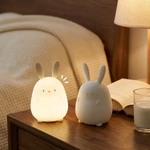 Cartoon Rabbit Silicone LED Sleep Trainer Night Light USB Rechargeable Touch Tap Control Timing Desk Lamp