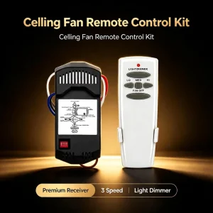Ceiling Fan Wireless Remote Control Kit with 3-Speed Modes, Light Dimming, 30m Range, 5 Buttons, ABS Silicone
