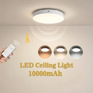 Ceiling Light with PIR Motion Sensor Remote Control 10000mAh Rechargeable Dimmable Lamp