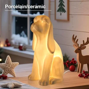 Ceramic High Quality Modern Porcelain Novelty E26 AC Desk Night Light for Kids Bedroom Dog Shape Indoor Decor