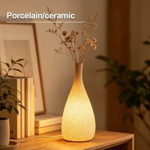 Ceramic Modern Flexible E26 LED Desk Lamp Creative Simple Decorative Vase Romantic Warm Night Light Bedroom Powered 220V