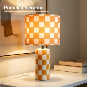 Ceramic Simple Style Fabric Table Lamp Home Decoration Cloth Table Lampshade Light Office Living Room Bedroom Reading Lamp