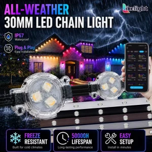 Certification DC12V 24V IP67 RGBW Permanent Outdoor Lights 30mm UCS2904 pixel Eave Track Light for House Christmas Decoration