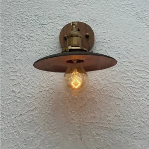 China Indoor Outdoor Bedside Corridor Aisle Hotel Decoration Black Walnut Wooden Lampshade Antique Brass Wall Light