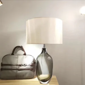 Chinese Style Fabric Shade Bedroom Table Lamp Hotel Bedside Modern Luxury Crystal Table Lamp