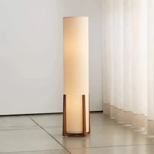 Chinese Vintage Japanese style Fabric LED Floor Lamp with E27 Base Dimmable Button Control for Living Room Bedroom and Bedside Use