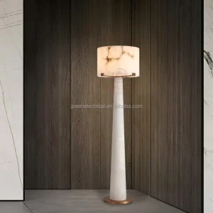 Chinese Wabi Sabi Modern LED Floor Lamp E27 Base Warm Light High CRI 95 Alabaster Cylindrical Shade Spanish Mood Living Room Use