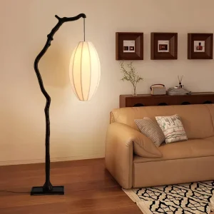 Chinese Zen Style Retro Tea Room Living Room Branch Floor Lamp Atmosphere Wabisabi Fabric Lantern Fishing Stand Lamp