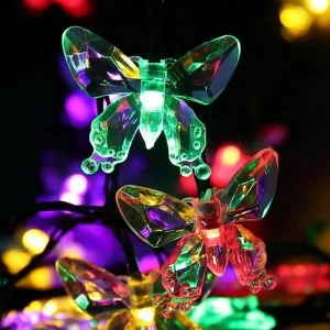 Christmas Decoration Garden Patio Rechargeable Outdoor Waterproof Landscape Lights 30 LED Solar Powered Butterfly String Lights