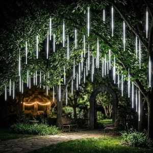 Christmas Lights Outdoor Falling Rain Meteor Shower Icicle Cascading String Light Xmas Tree Holiday Garden Plastic IP65 Solar