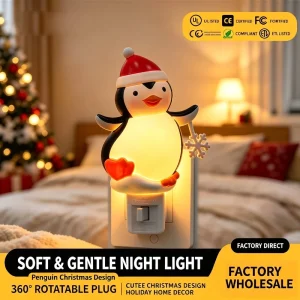 Christmas Penguin LED Night Light Plug-In ABS Decorative Light Warm Glow for Bedroom and Home