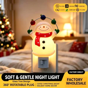 Christmas Snowman ABS Plastic Ornaments LED Night Light Plug in Decorative Lighting Holiday Home Decor Soft Warm Glow Fairy Lamp