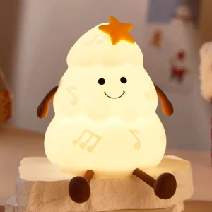 Christmas Tree Silicone Night Light USB Rechargeable 7 Color LED Lamp Cute Touch Control Kids Bedroom Lamp for Holiday Gift
