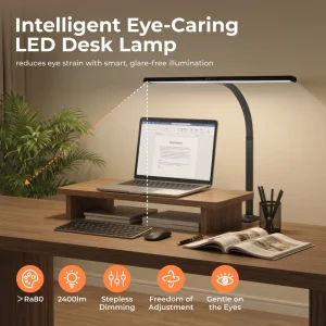 Clamp on LED Desk Lamp Eye Care Reading Table Light for Home Office Study