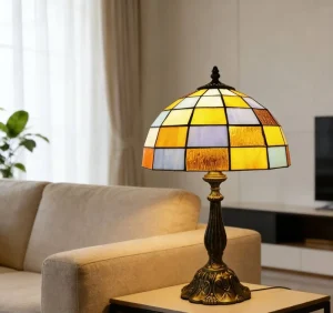 Classic Art Deco Beside Lamp Handmade Stained Glass Mosaic Desk Table Lamp Retro Victorian Accent Night Light for Side End Table
