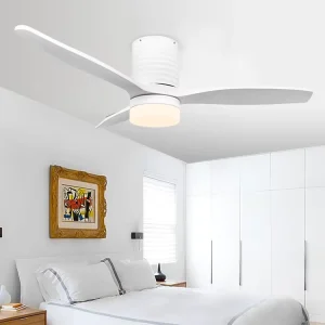 Classic Household Cold White Light Solid Wood Smart Control 52 Inch 3 ABS Blades Living Room Led Ceiling Fan Light