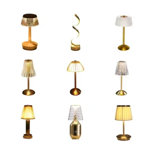Classic Style Rechargeable Table Night Lights Mini Gold Cordless Fabric Shade Touch Dimmer Table Lamp Mushroom Lamp