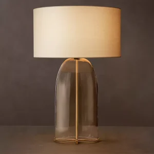 Clear Glass Table Lamp Natural Linen Shade Industrial Steel Base Bedside Lamp for Living Room Lighting Decoration Home