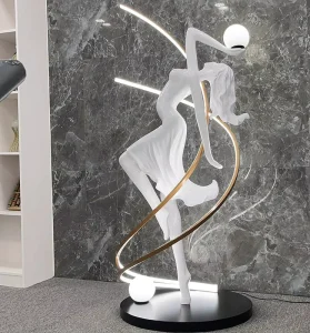 Clubs Bar Art Dancing Girl Ornament Modern Indoor LED White Ballerina Fiberglass Postmodern Sculpture Floor Lamp