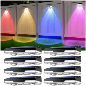 Color Changing Solar Fence Lights Outdoor IP65 Waterproof Fence Garden Wall Lights for Outside Backyard Step Deck Lighting