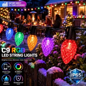 Color Changing String Lights Outdoor with Rgbic LED Patio Bulbs and Music Sync for Backyard Holiday Events Decor Set