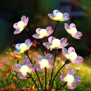 Colorful Solar Flower LED Firefly Lights Outdoor Waterproof Yard Decoration Lamp Landscape Wind Swaying 6 Led Solar Garden Light