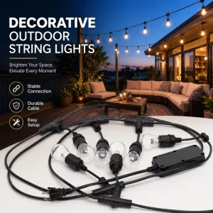 Commercial Grade Waterproof Patio Garden Lighting Kit With Power Adapter Durable Decorative Outdoor String Lights for Events