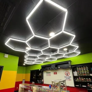 Commercial Hexagonal Honeycomb LED Ceiling Light, Modular and Linkable, for Showrooms and Retail Stores