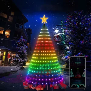 Commercial Outdoor IP65 Waterproof Decorative Cone Smart Adapter 110V RGB LED Artificial Christmas Tree Lights