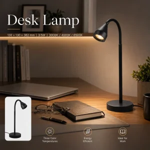 Compact Gooseneck Desk Lamp Table Light 3.5W 3 Color Temps for Hotel Room Light Craft Work Spotlight