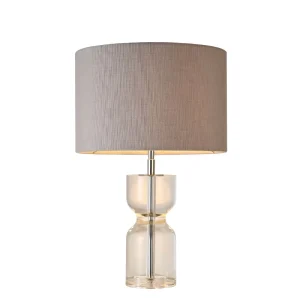 Contemporary Clear Glass Crystal Cylindrical Desk Lamp with Fabric Lampshade AC Powered for Home and Hotel Bedside Use