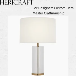 Contemporary Crystal Gold Table Lamp with White Fabric Shade
