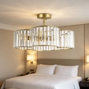 Contemporary Iron Chrome Crystal Semi-Flush Ceiling Light with Clear Vertical Crystal Shade