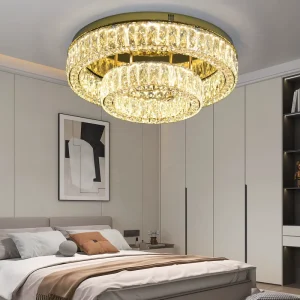 Contemporary LED Ceiling Lamp Golden Crystal with Remote Control for Living Room