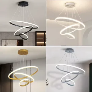 Contemporary Multi-Ring Black LED Ceiling Pendant Lamp for Dining Room Kitchen